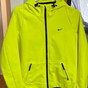 Nike Neon Yellow Full-Zip Athletic Hoodie with Black Accents